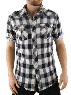 Scotch and Soda Navy Blue Check Slub Shirt