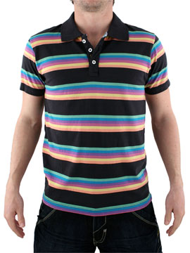 Scotch and Soda Black/Stripes Colour Polo Shirt
