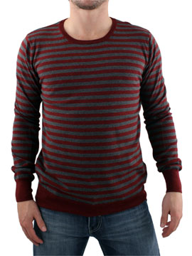 Burgundy/Grey Stripe Crew Neck Knit