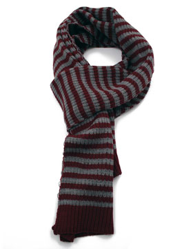 Scotch and Soda Burgundy/Grey Stripe Knit Scarf