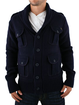Navy Shawl Collar Chunky Cardigan