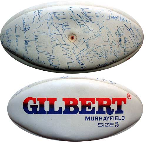 Rugby ball signed by the 1990 Grand Slam winning team