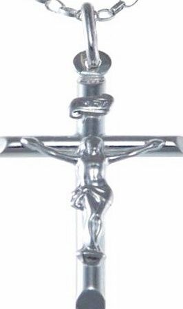 Sterling Silver Crucifix Cross Pendant Necklace With 18`` Silver Chain amp; Gift Box