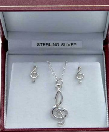 Scottish Jewellery Shop Sterling Silver Treble Clef Music Pendant and Earrings Jewellery Set