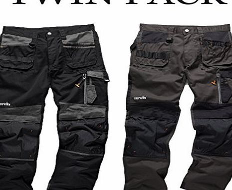 Scruffs Mens Scruffs 3D Trade Trouser Work Cordura Holster Pants Knee Pad, TWIN PACK