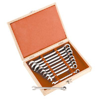 Sealey Gearless Combination Spanner Set with Wooden Case 10pc Metric