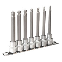 Sealey Hex Ball-End Socket Bit Set 7pc Metric 3/8andquotSq Drive 100mm