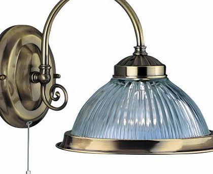American Diner Antique Brass And Clear Ribbed Glass Wall Light 1X60 Watt Bc Lamp