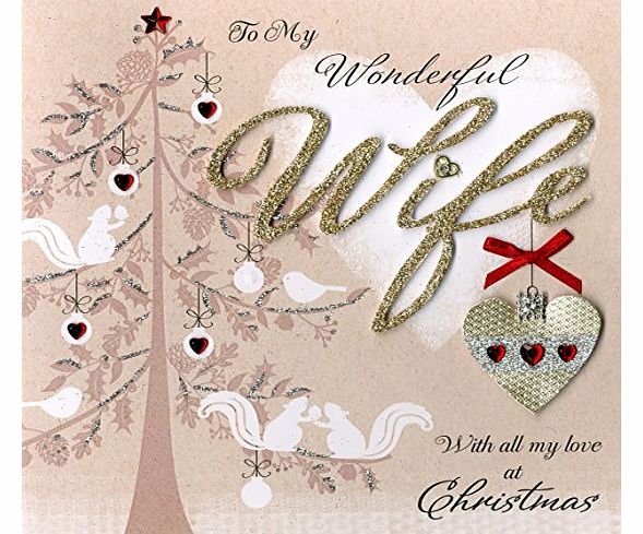 Second Nature Collectable Keepsake Xmas Boxed Card for Wife with Tree and Hearts
