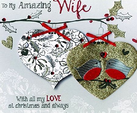 Second Nature ``Heart Shaped Baubles`` Collectable Keepsakes Boxed Christmas Card for Wife