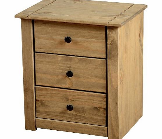 Seconique by Home Discount PANAMA 3 DRAWER BEDSIDE CHEST IN DISTRESSED WAXED PINE