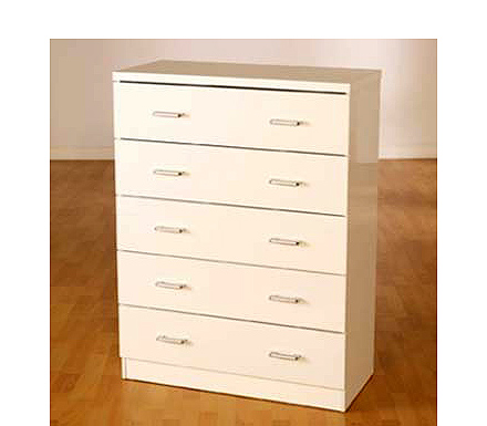 Seconique Charisma High Gloss 5 Drawer Chest in White -
