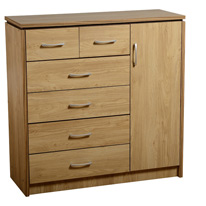 Seconique Charles 1 Door 6 Drawer Chest in Oak
