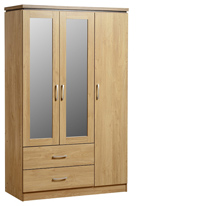 Seconique Charles 3 Door Mirrored Wardrobe in Oak