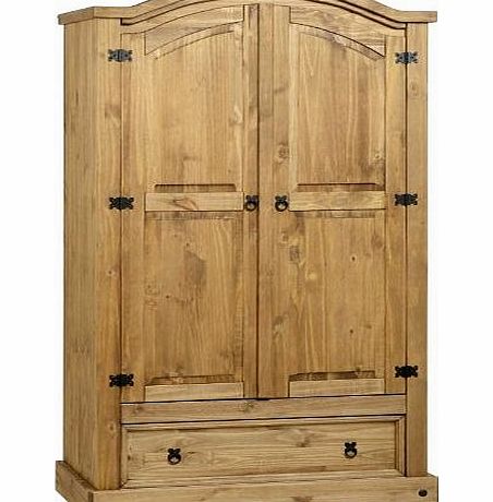 Seconique Corona 2 Door 1 Drawer Wardrobe in Distressed Waxed Pine