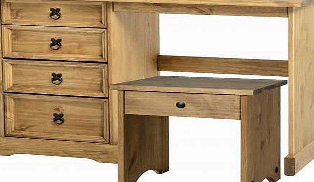Corona Mexican 4 Drawer Dressing Table Set with Stool in Distressed Waxed Pine