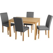 Oakmere Dining Set in Oak with Silver Chairs
