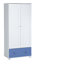 Seconique Rainbow 2 Door 1 Drawer Wardrobe in Blue and White