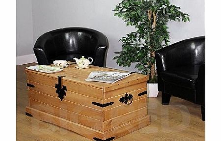 Seconique WorldStores Corona Pine Storage Chest - Elegant Waxed Pine - Metal Features - Coffee Table