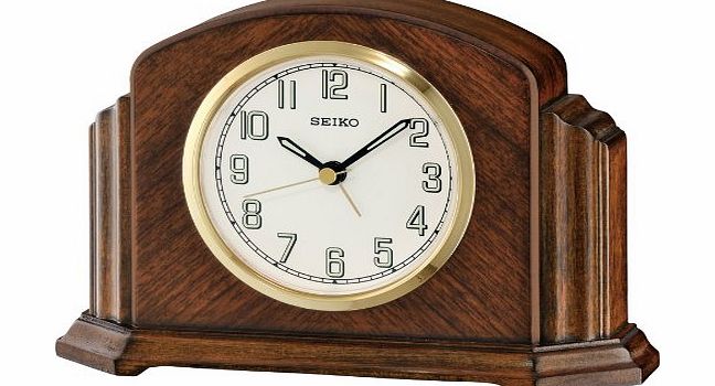 Dark Wooden Mantle/Mantel Quartz/Battery Clock, Cream Dial with Arabic Numbers & Alarm. Height 127mm QXE043B