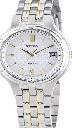Seiko Ladies Quartz Analogue Watch SUT017P1 with Two Tone Solar Bracelet and White Dial