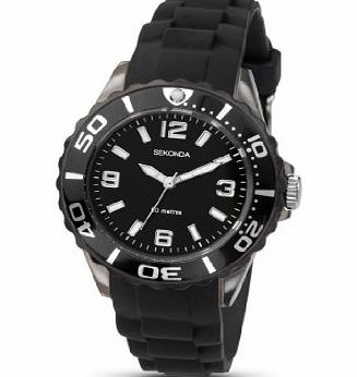 Boys/Youths Black Silicon Strap Watch Black Dial 3390