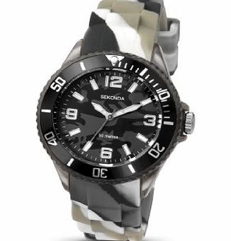 Childrens Quartz Watch with Black Dial Analogue Display and Grey/White Camouflage Silicone Strap 3392.27