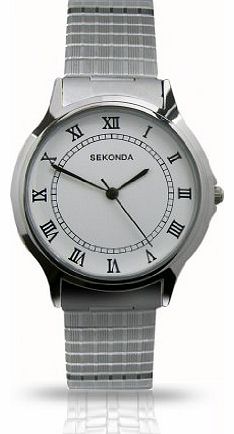 Classic Expander Gents White Dial Stainless Steel Expandable Bracelet Watch 3022B