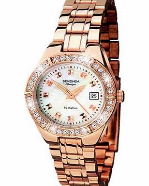 Sekonda Classique Ladies Rose Gold Plated Stone
