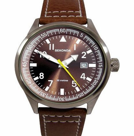 Sekonda Gents Brown Dial Date Strap WR Watch 3882