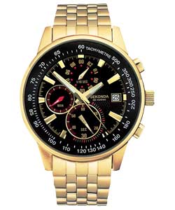Gents Gold Plated Black Dial Watch