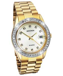 Gents Gold Plated Bracelet Strap Watch
