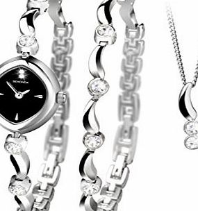 Sekonda Ladies Gift Set Silver Stone Set Braeclet, Watch amp; Matching Pendant amp; Chain 4237G
