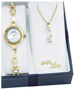 Ladies Gold Plated Watch and Pendant Gift Set
