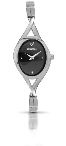 Sekonda Ladies Quartz Watch with Black Dial Analogue Display and Silver Bracelet 4394.27