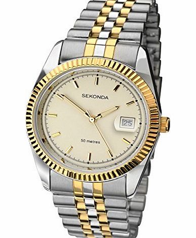 Mens Quartz Watch with Beige Dial Analogue Display and Two Tone Stainless Steel Bracelet 1080.71