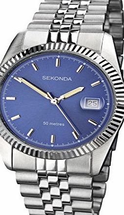 Mens Quartz Watch with Blue Dial Analogue Display and Silver Stainless Steel Bracelet 3953.27