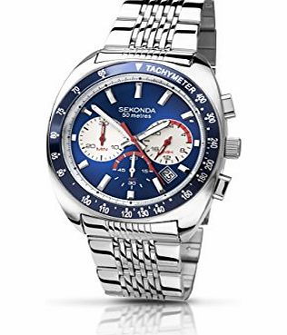 Sekonda Mens Quartz Watch with Blue Dial Chronograph Display and Silver Stainless Steel Bracelet 3508.71