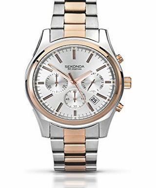 Mens Quartz Watch with Silver Dial Chronograph Display and Two Tone Stainless Steel Bracelet 3486.71