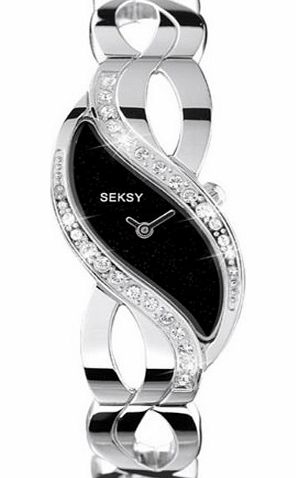 Seksy by Sekonda Ladies Black Sparkle Dial Crystal Stone Set Bracelet Watch 4276