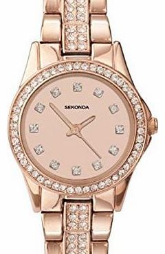 Stone Set Starfall Rose Gold Dial Rose Gold Plated Stainless Steel Bracelet Ladies Analogue Quartz Watch 2034