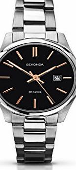 Sekonda Womens Quartz Watch with Black Dial Analogue Display and Silver Stainless Steel Bracelet 210227