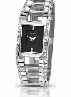  Womens Quartz Watch with Black Dial Analogue Display and Silver Stainless Steel Bracelet 4710.37
