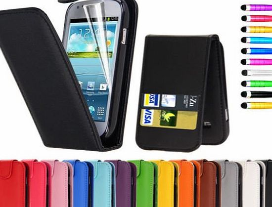  Leather Wallet Flip Cover Case Pouch for Samsung Galaxy S4 Mini, Galaxy S IV Mini With Free Stylus and Screen Cover (Flip Vertical Case, Black)