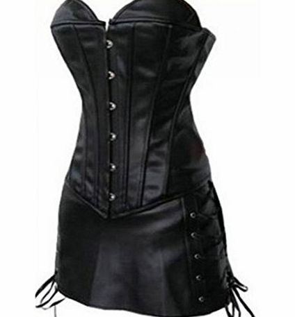 Senchanting Gothic Punk Faux Leather Corset Bustier TOP Skirt Plus Size Biker Girl Costumes (Black, 6X-Large)