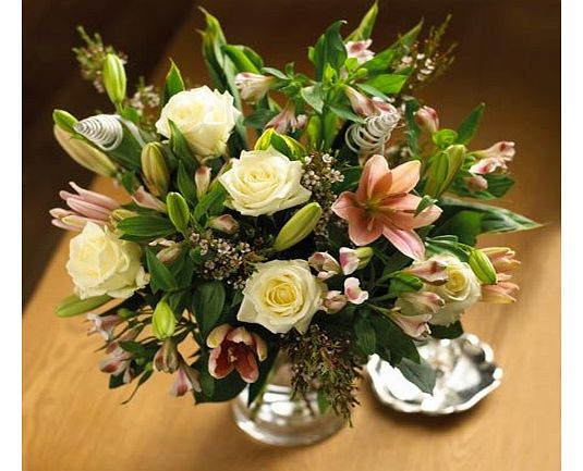 SendaBunch FRESH FLOWERS White Roses, Pink Lilies and Pink Alstroemeria with FREE DELIVERY to UK