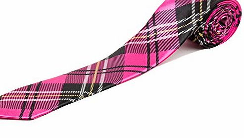 Sendmart New Mens Satin Narrow Skinny Slim Pattern Tartan Stripe NeckTie Ties (Pink Tartan)