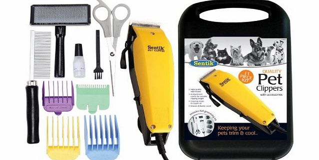 Sentik 11 Piece Professional Mains Pet Dog Clippers Grooming Kit With Carry Case