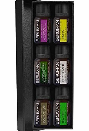 Seruman Therapeutics Aromatherapy Set of Pure Essential Oils by Seruman Therapeutics (6 x 10 ml) Gift box