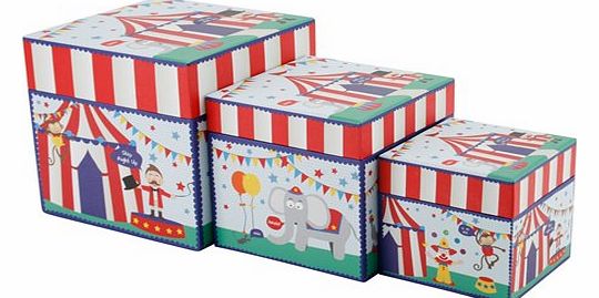 Set Of 3 Circus Print Cool Storage Boxes